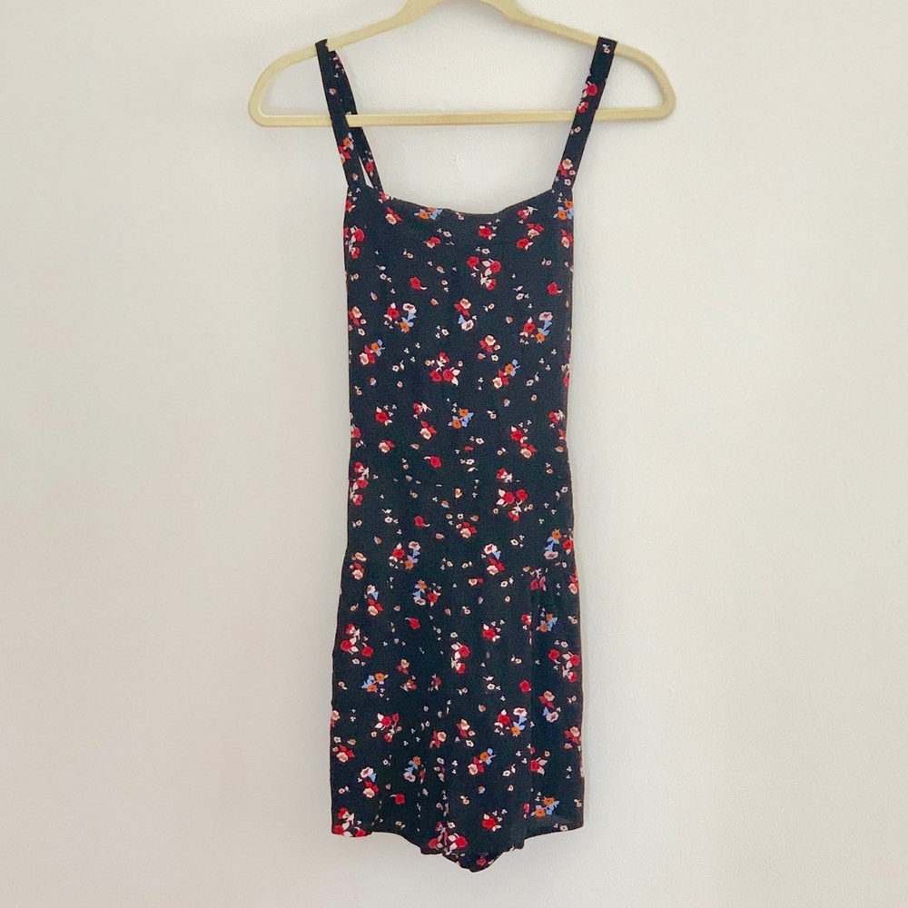 Black floral romper / overalls